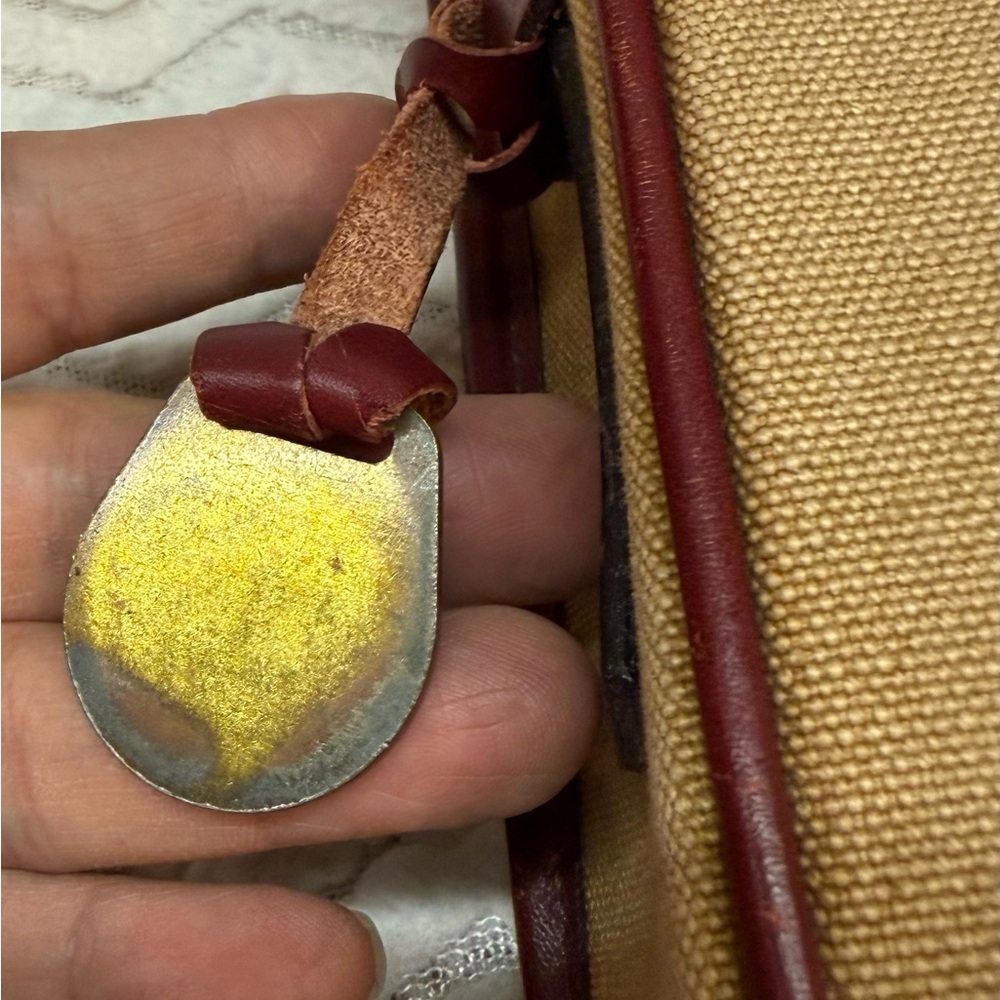 VTG Dooney And Bourke Equestrian Beige Canvas Red Leather Green Label Briefcase - Picture 12 of 16